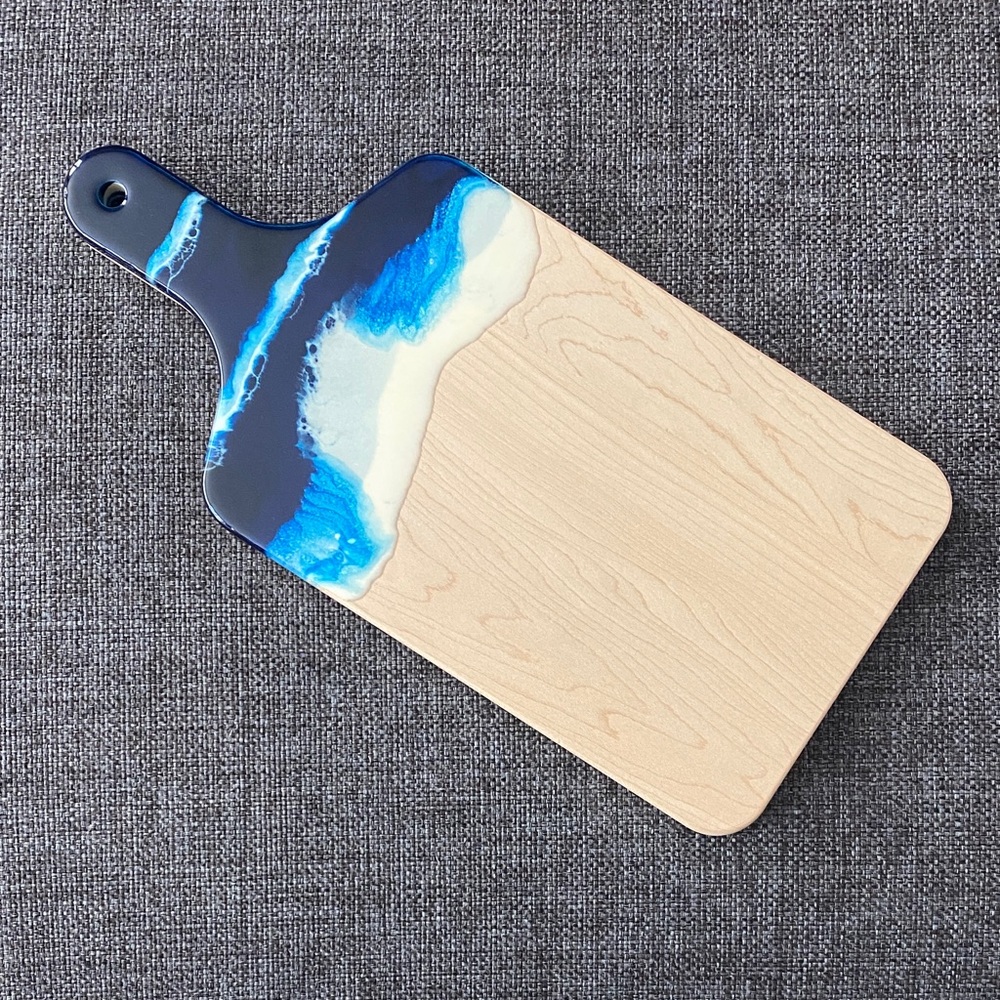 NWOT 🌊 Handmade Beach Wave Wooden Charcuterie Board, Custom Resin Art